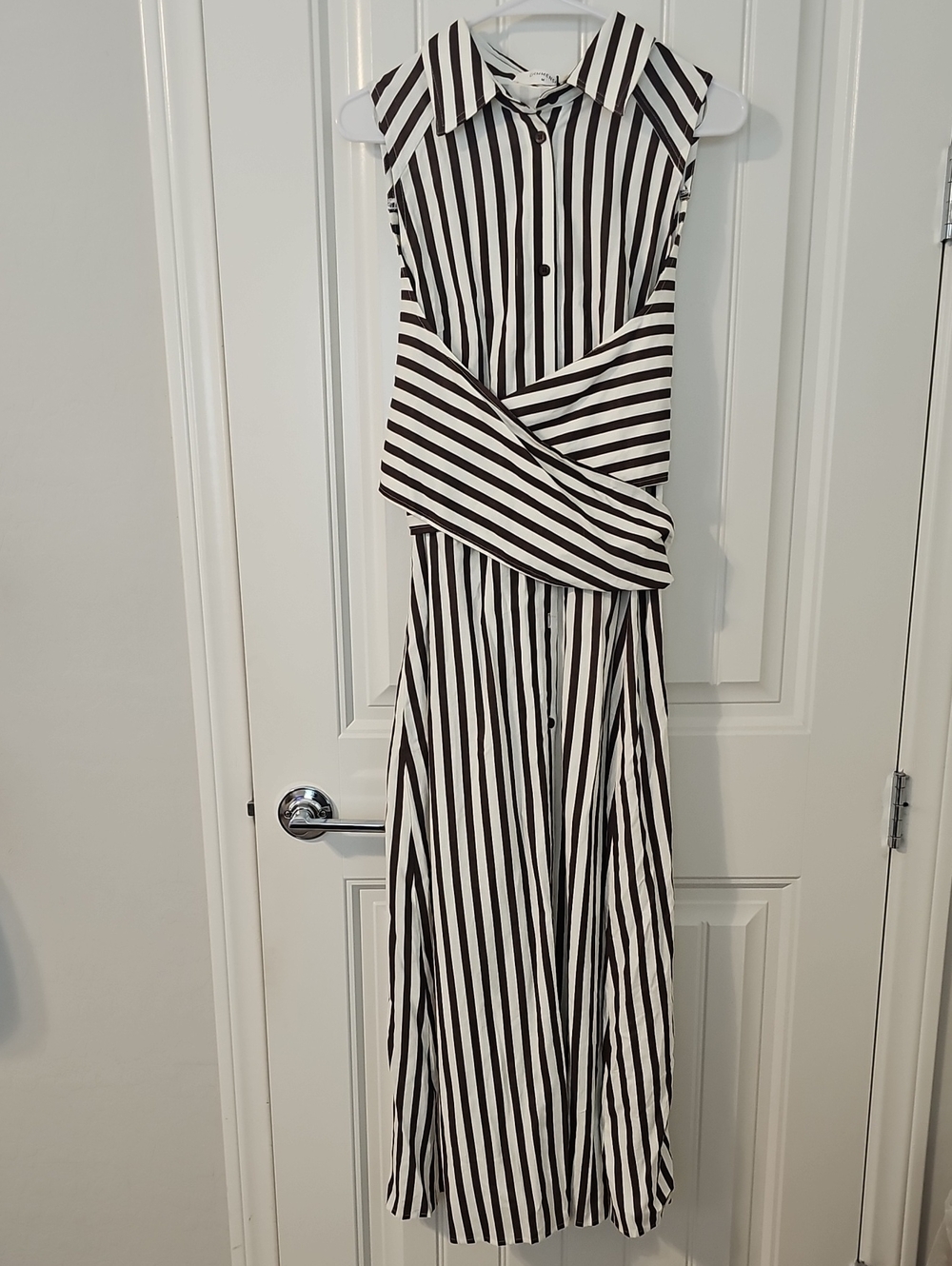 Commense Brown and White Vertical Stripe Maxi Dress